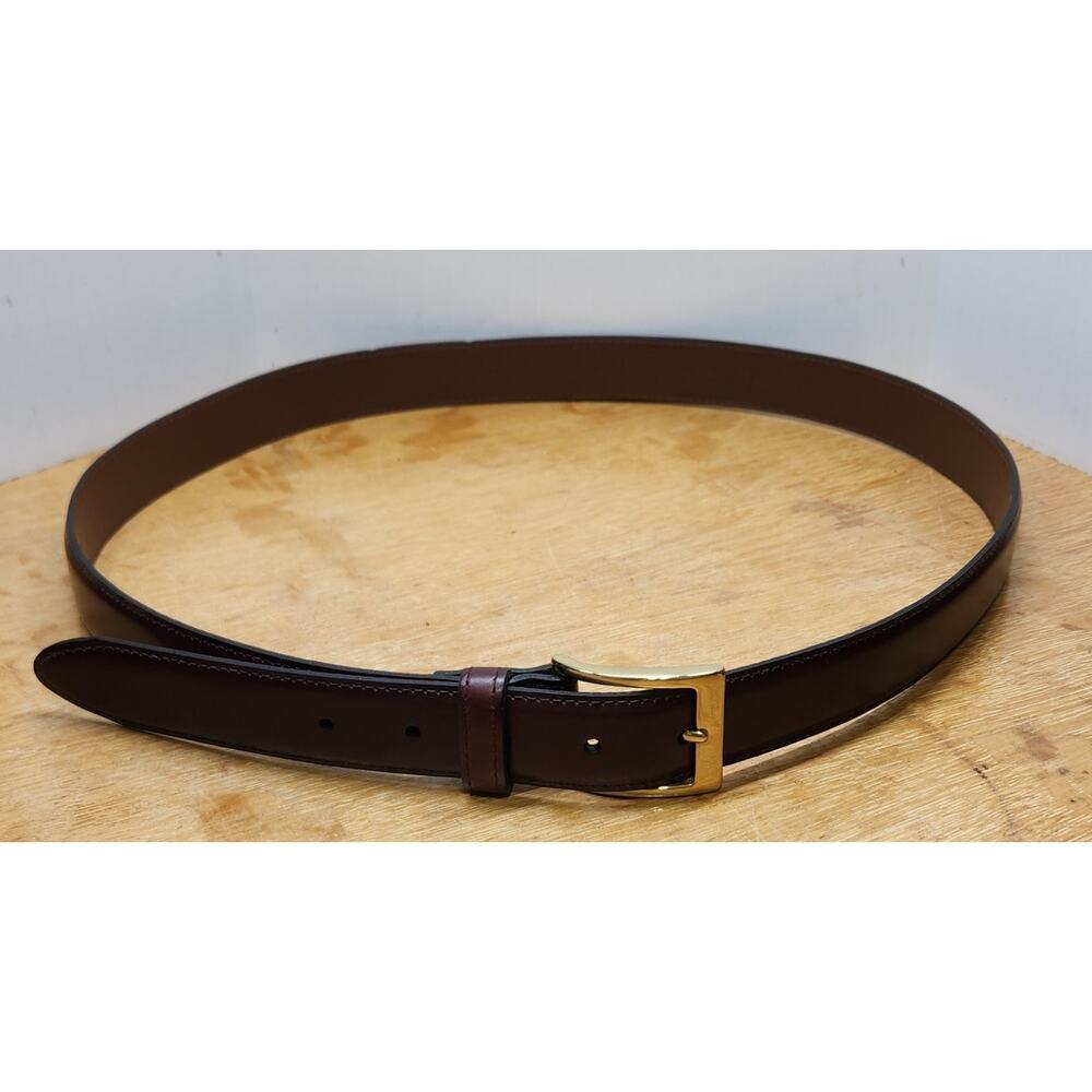 LL Bean Belt Dark Brown 1 3/8" Full Grain Leather Brass Buckle USA 42 Men's